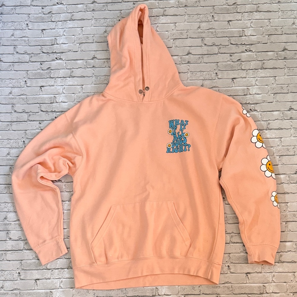 Peach Graphic Hoodie with Daisy Sleeve